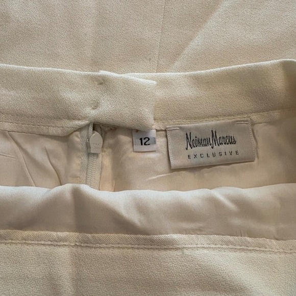 Vintage Neiman Marcus Exclusive Women's Cream 3 Piece Skirt Set Fur Collar SZ 12 - Picture 2 of 9